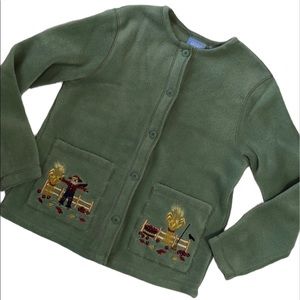 Fall Themed Embellished Fleece Top Sage Size S